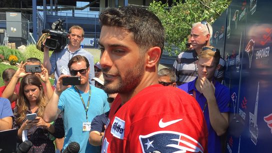 Notebook: Garoppolo on difference between practice, game performance taken at Gillette Stadium (Patriots)