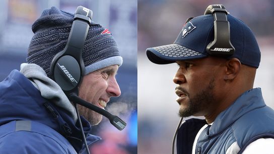 Flores, O'Shea discuss possibility of promotion on Patriots' coaching staff taken at Xcel Energy Center (Patriots)