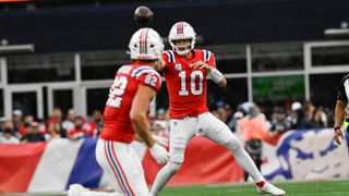 Giardi: Maye and the Patriots offense soar in a rout of the Raiders taken at Gillette Stadium (Patriots). Photo by (Tim Rice for BSJ)