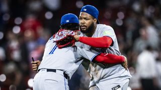 Red Sox sink to 0-31 when trailing by multiple runs in 3-0 loss to Blue Jays taken at BSJ Headquarters  (Red Sox). Photo by Jun 17, 2026; Boston, Massachusetts, USA; Toronto Blue Jays third baseman Kazuma Okamoto (7) and first baseman Vladimir Guerrero Jr. (27) embrace after their ninth inning win over the Boston Red Sox at Fenway Park.