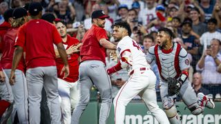Benches clear, four ejected, Connelly Early injured as Red Sox fall 8-1 to Nationals taken at BSJ Headquarters  (Red Sox). Photo by Jaiden Tripi-Imagn Images
