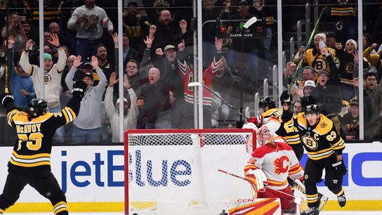 Final: Bruins 4, Flames 3 (OT) - Marchand scores rebound goal in overtime giving Bruins win over Flames taken at BSJ Headquarters (Bruins)