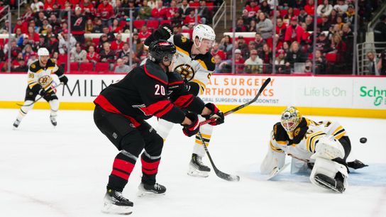 Final: Hurricanes 3, Bruins 2 - Zadorov breaks stick that results in game winning goal from Hurricanes taken at BSJ Headquarters (Bruins)