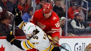 Final: Red Wings 5, Bruins 4  - Swayman gets pulled, Bruins allow 5 goals taken at BSJ Headquarters (Top Bruins). Photo by (Rick Osentoski-Imagn Images)