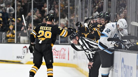 Final: Bruins 4, Mammoth 1 - Geekie scores twice, Boston scores four unanswered taken at BSJ Headquarters. Photo by (Eric Canha-Imagn Images)