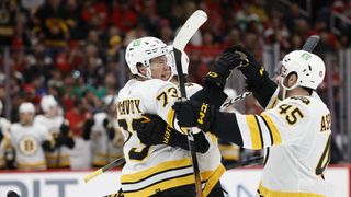 Final: Bruins 3, Capitals 2 (F/SO) -  McAvoy scores two goals, Swayman saves nine shots in shootout taken at BSJ Headquarters (Bruins). Photo by (Geoff Burke-Imagn Images)