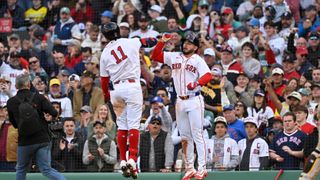 Final: Boston Red Sox 5, San Diego Padres 2 - Contreras and Mayer hit home runs in sixth inning, Boston wins first home game of season taken at BSJ Headquarters (Top Red Sox). Photo by (Eric Canha-Imagn Images)